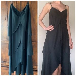Vintage | 1970’s Leslie J Tulip Drape Disco Dress Black Size Medium